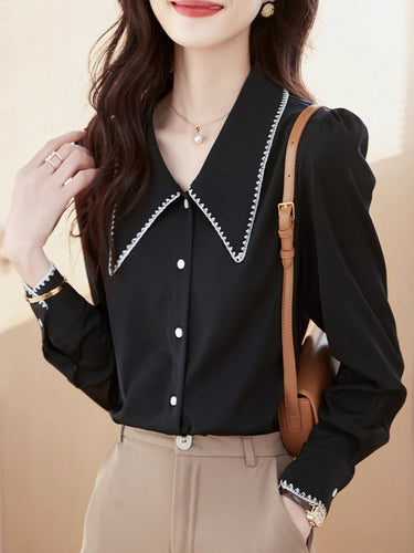 Heidi-Mode | Revers Chiffon Shirt Schwarz