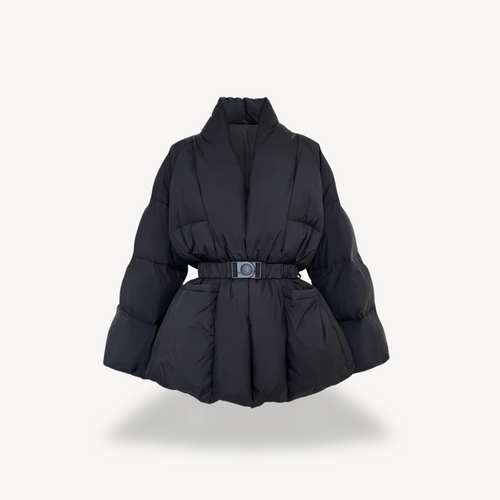 Heidi-Mode | Damen Schwarze Pufferjacke mit Gürtel – Polyester
