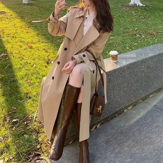 Heidi-Mode | Langer Trenchcoat mit Gürtel für Frauen Eleganter Trenchcoat Damen