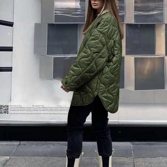 Heidi-Mode | Lässige Rundhals-Steppjacke mit Karomuster und großen Taschen Ideal für Herbst/Winter