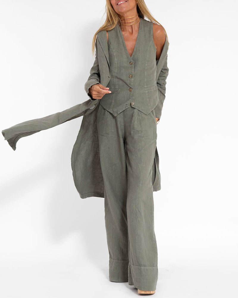 Heidi-Mode | Einfach, Elegant Set Bestehend aus Leinenweste und Breiten Hosen