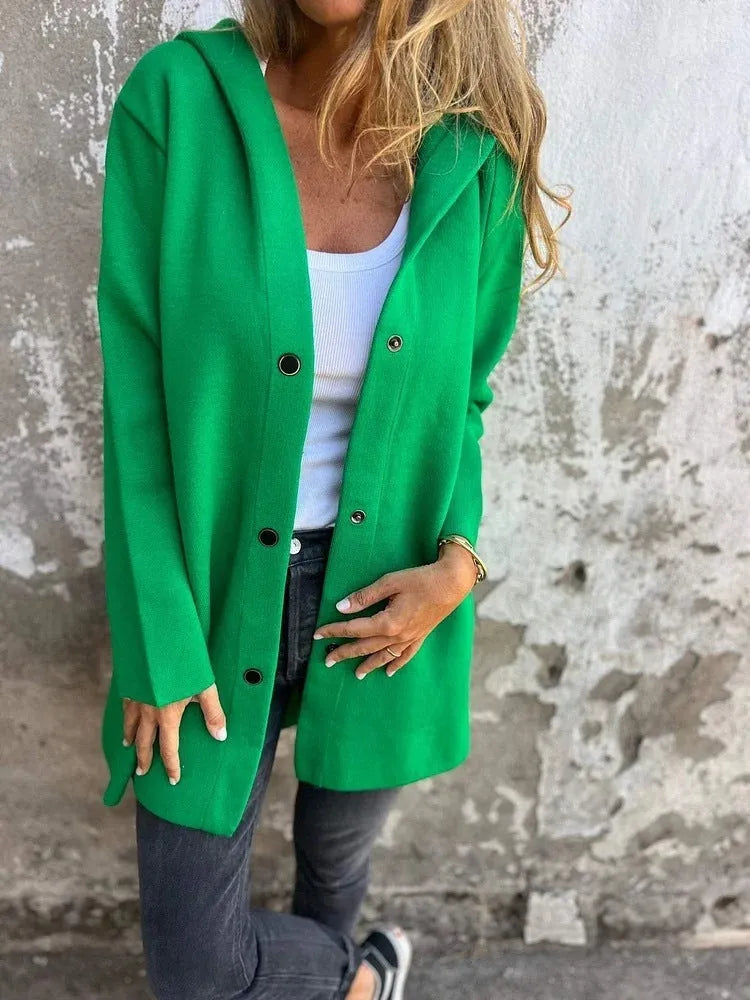 Heidi-Mode | Lässiger einreihiger Cardigan mit Kapuze