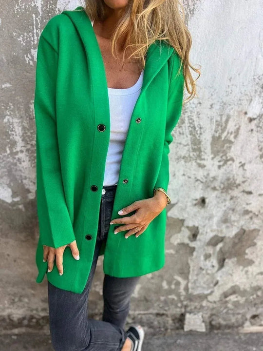 Heidi-Mode | Lässiger einreihiger Cardigan mit Kapuze