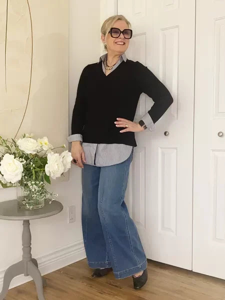 Heidi-Mode | Jeans mit Weitem Bein und Naht Vorne