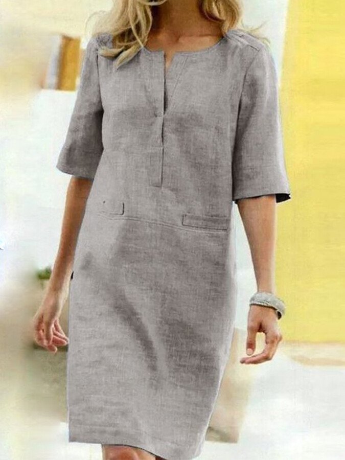 Heidi-Mode | Baumwoll Leinen Kleid mit Kurzen Ärmeln