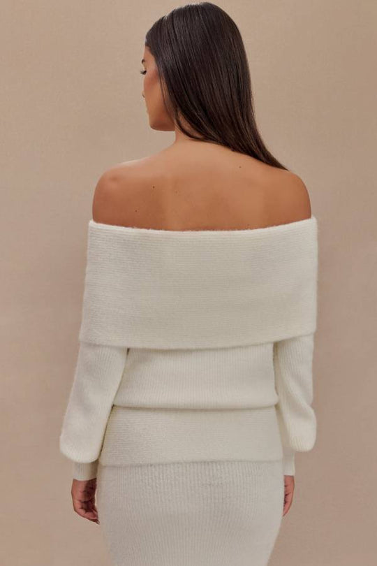 Heidi-Mode | Charlotte Strick Bardot Hals Off Shoulder Langarm Lässiger Pullover