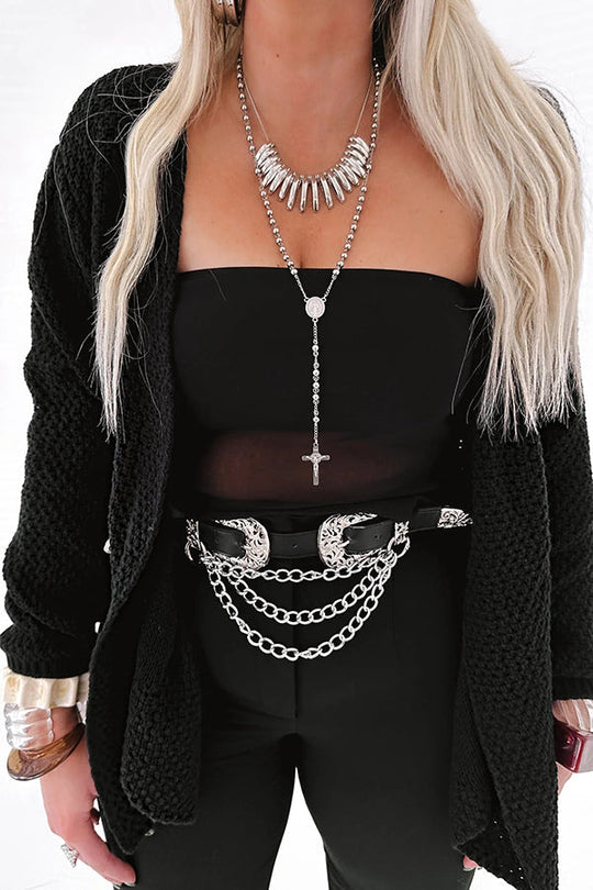 Heidi-Mode | Strick-Mid-Length-Strickjacke mit langen Ärmeln