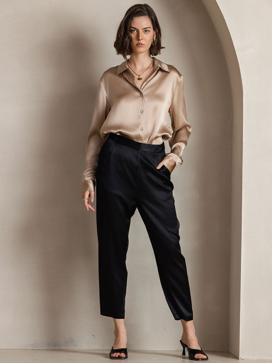 Heidi-Mode | Damen Seiden Basis Militär Revers Hemd