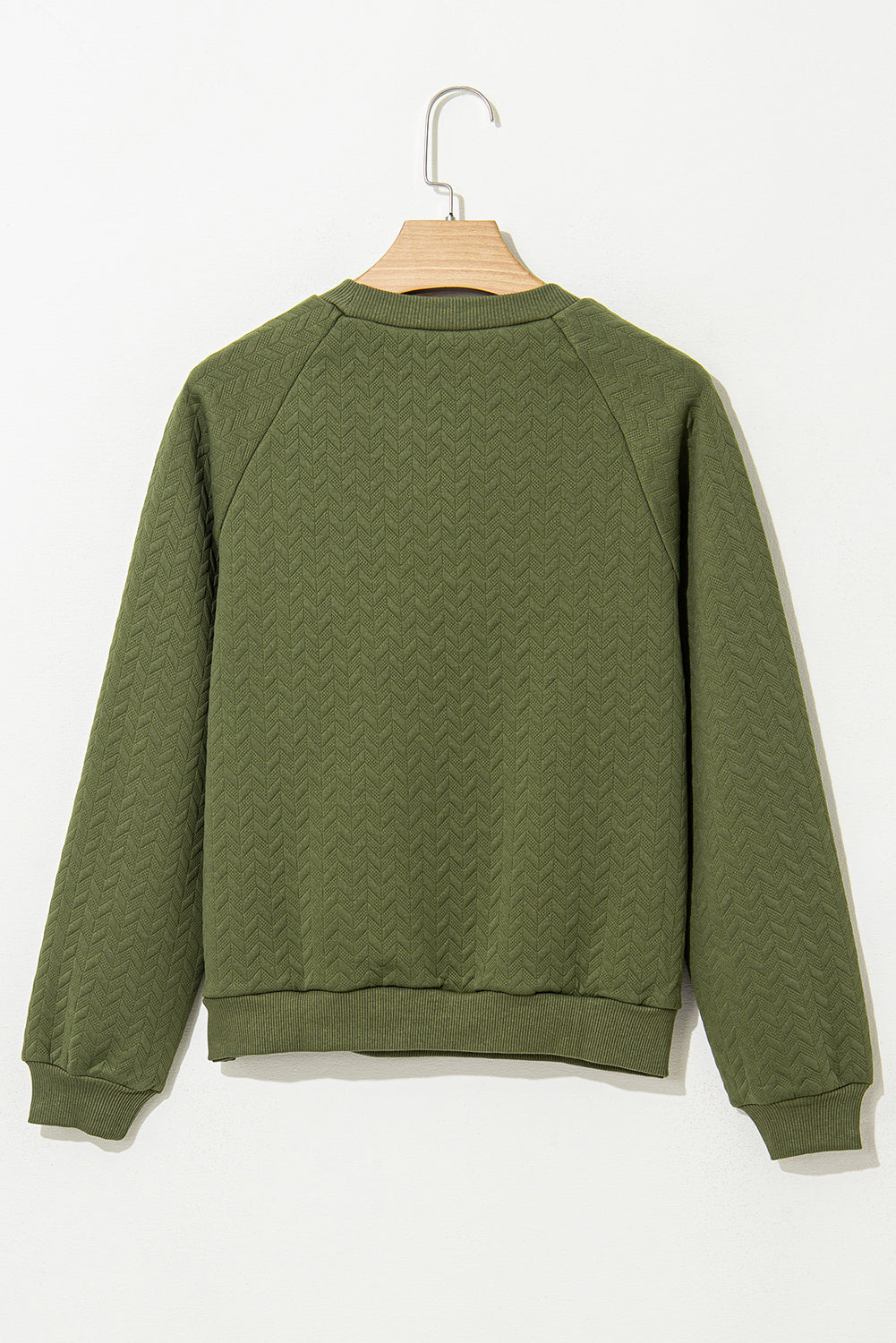 Grün Solide Strukturierte Raglanärmel Pullover Sweatshirt