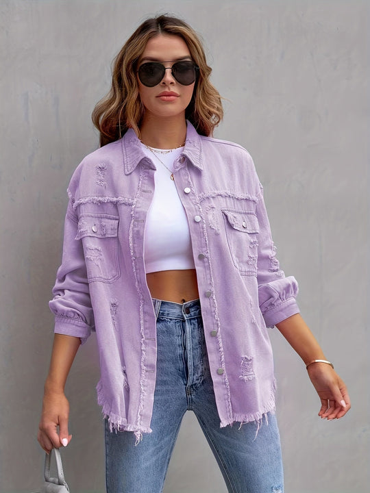 Heidi-Mode | Übergröße Jeansjacke mit Distressed Look Trendiger Denim für Lässige Styles