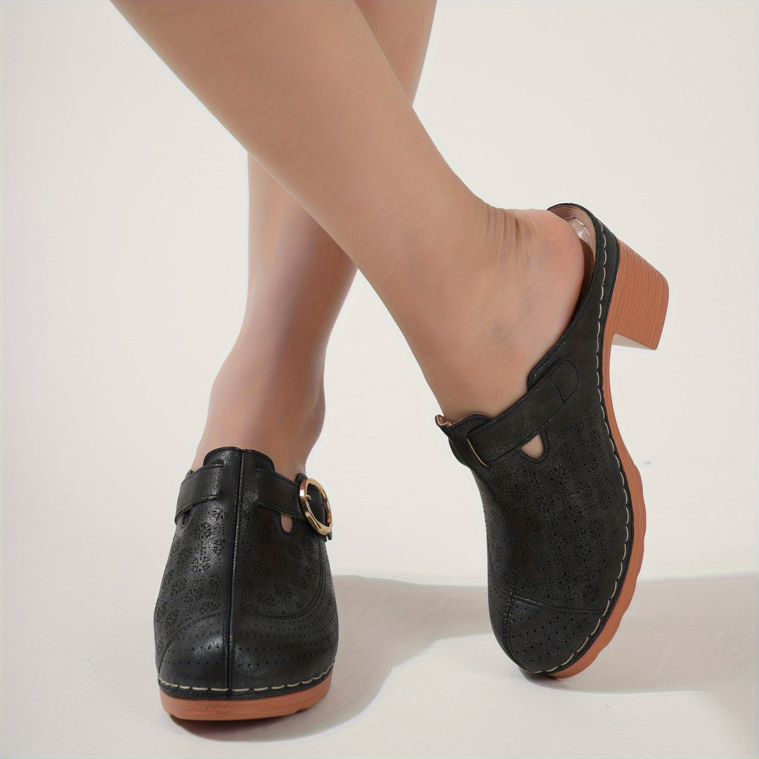 Heidi-Mode | Elegante Damen Pantoletten mit Plateau und Dicken Absätzen