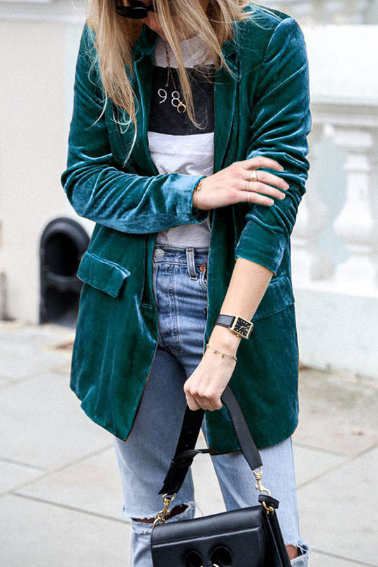 Heidi-Mode | Samt Blazer mit Schickem Taillierten Schnitt für Damen
