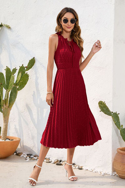 Heidi-Mode | Swiss Dot Schleifenhals Ärmelloses Kleid
