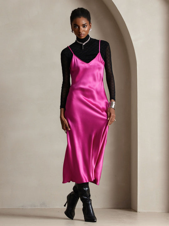 Heidi-Mode | Lange Seidenkleid mit Spaghetti-Träger