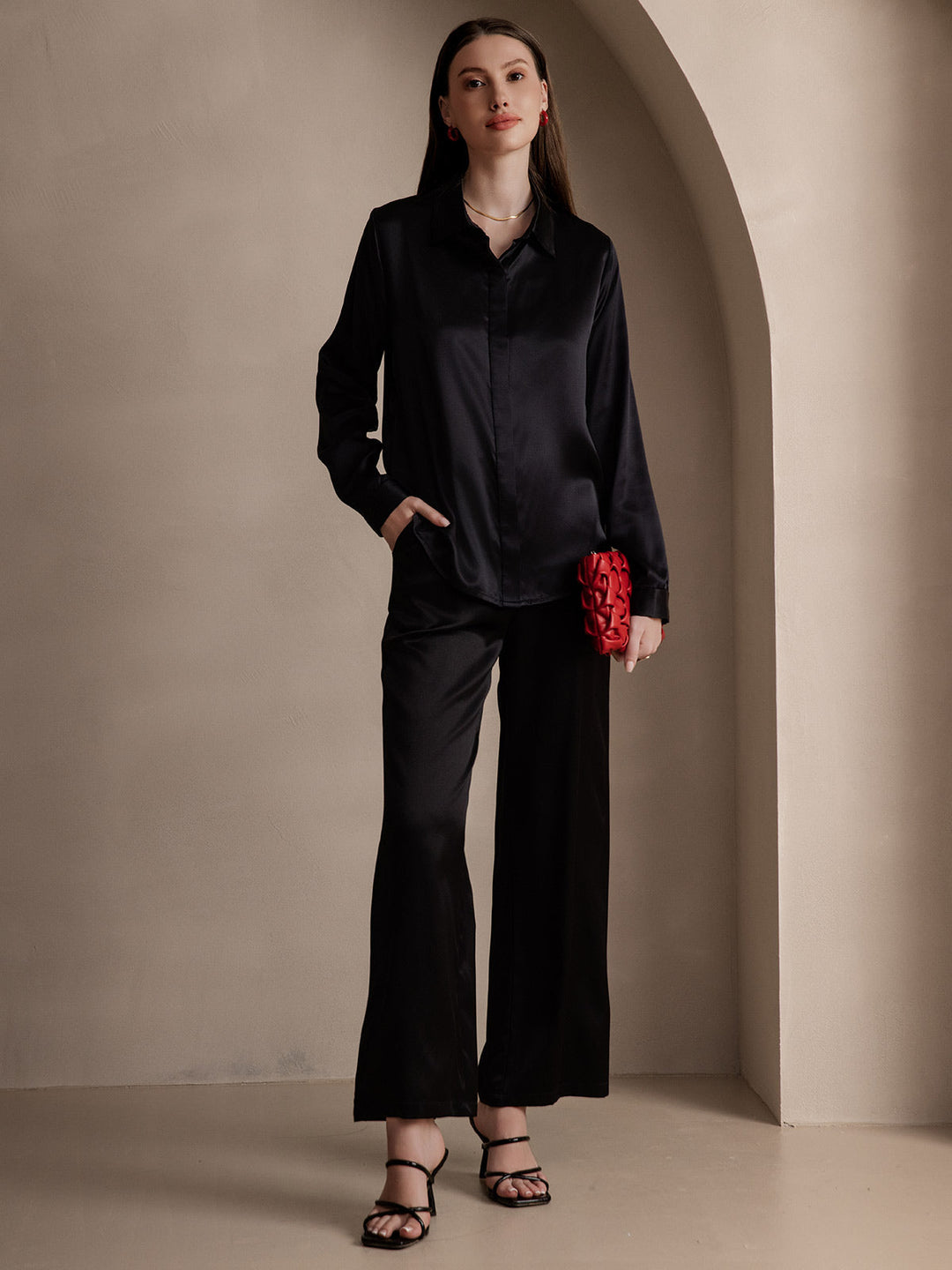 Heidi-Mode | Damen Klassische Seide Langarmshirt