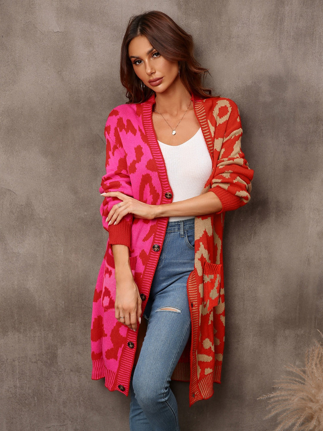 Heidi-Mode | Engel Flügel Leopard Knopfverschluss Longline Cardigan