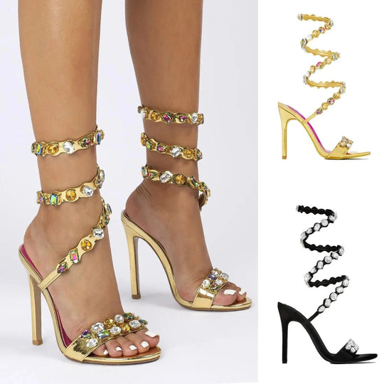 Heidi-Mode | Sandalen met 11 cm hak, ronde neus, klein satijnen oppervlak