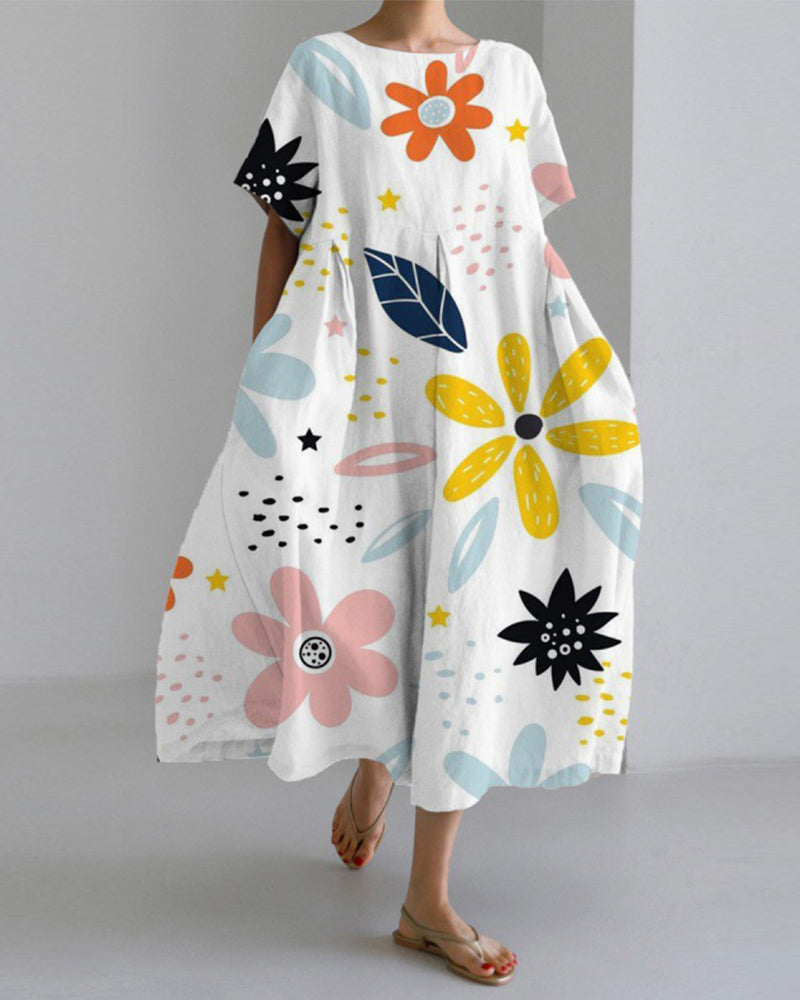 Heidi-Mode | Lockeres, Kurzärmliges, Bedrucktes Kleid