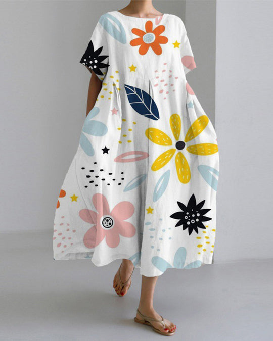 Heidi-Mode | Lockeres, Kurzärmliges, Bedrucktes Kleid