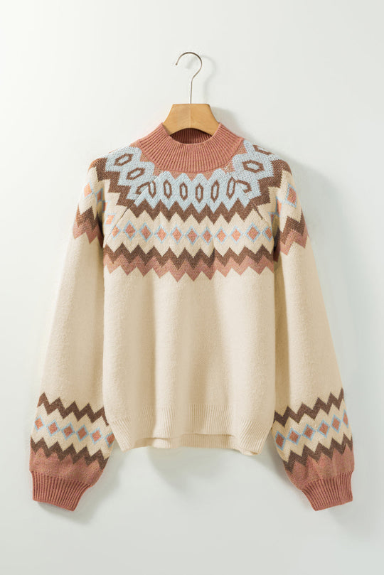 Pullover Mit Geometrischem Muster Und Gerippten Abschlüssen