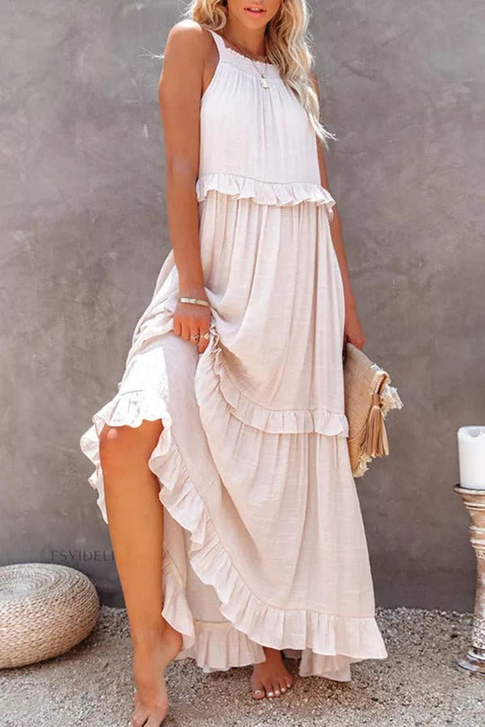 Heidi-Mode | Vittoria Raffung Rüsche Schichten Maxi Halter Kleid
