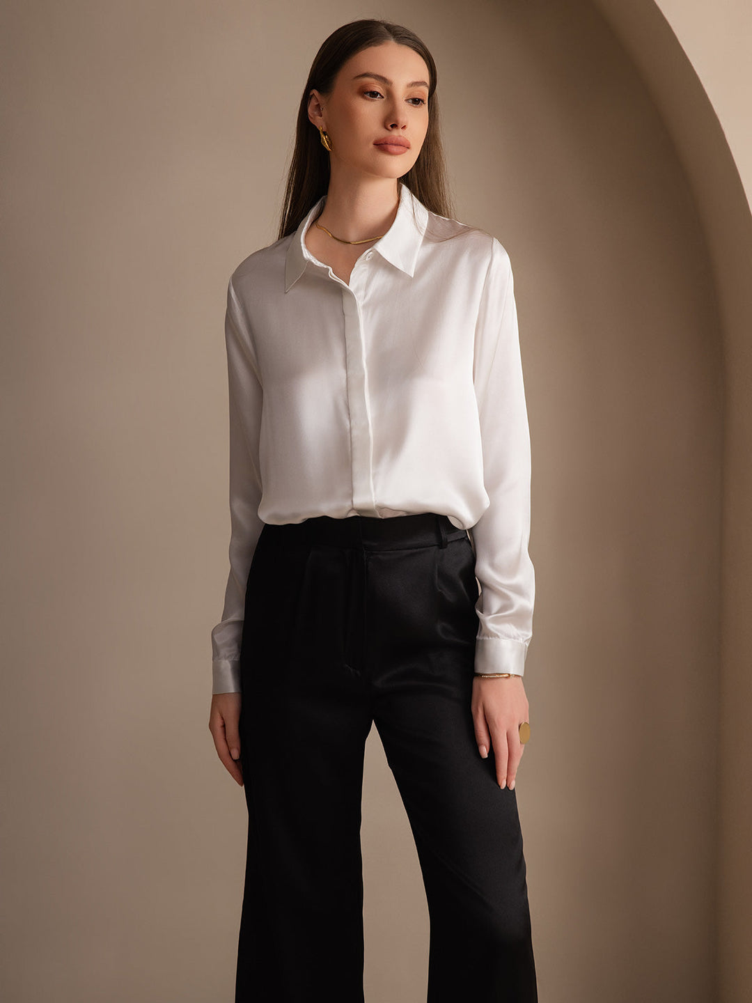 Heidi-Mode | Damen Klassische Seide Langarmshirt