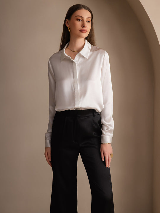 Heidi-Mode | Damen Klassische Seide Langarmshirt