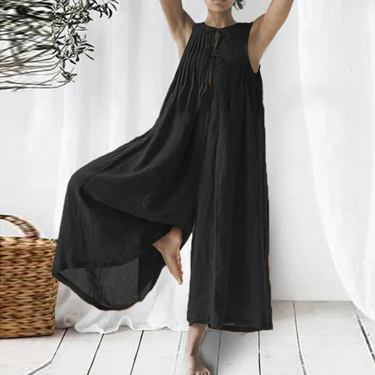 Heidi-Mode | Leinen Jumpsuit mit Gefaltetem Detail