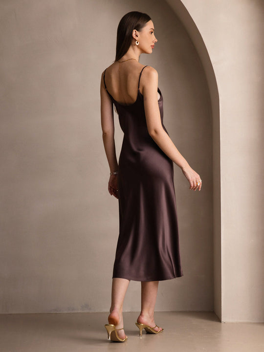 Heidi-Mode | Lange Seidenkleid mit Spaghetti-Träger