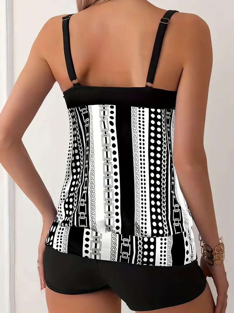 Heidi-Mode | Gestreifter Tankini mit Druck