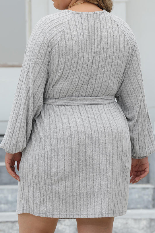 Heidi-Mode | Plus Size Rippstrick Knotenfront Langarm Pullover Kleid