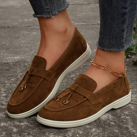 Heidi-Mode | Damen Mokassins mit Fransen und Eisenring, Slip-On Schuhe mit Rundem Zehen