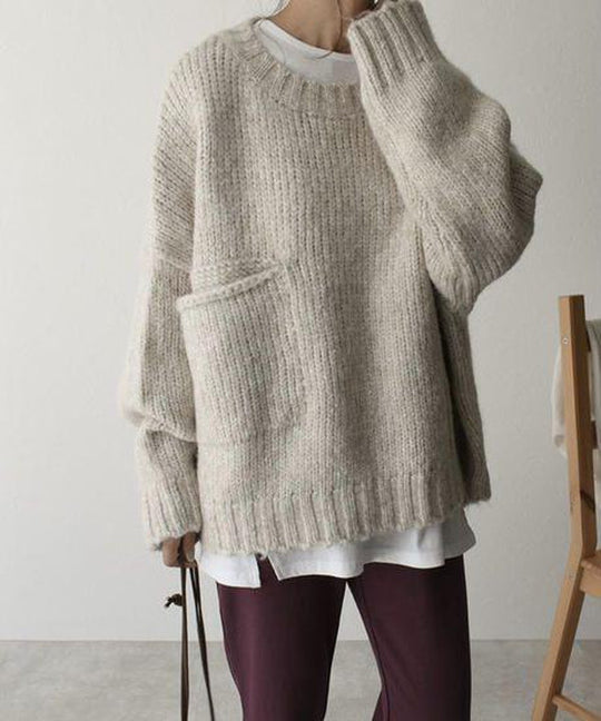 Oversize Pullover mit elfenbeinfarbener Taschenfront