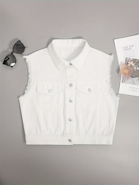 Ärmellose Jeansjacke mit Pattentaschen