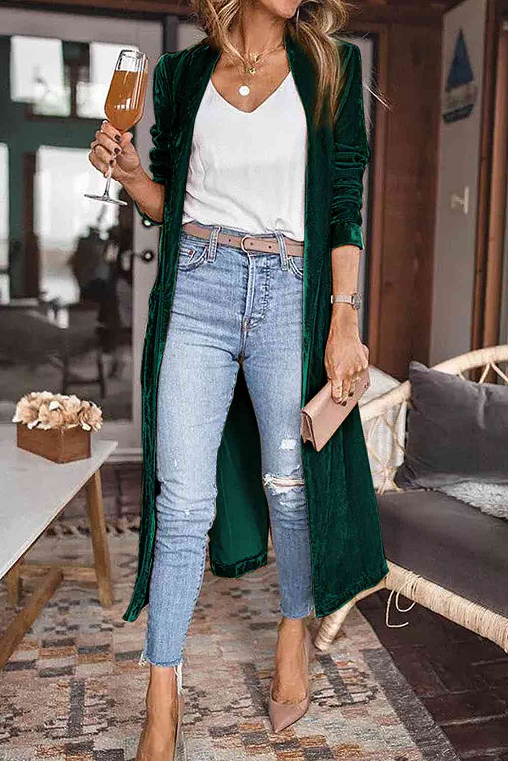Heidi-Mode | Offene Front Lange Strickjacke mit Taschen