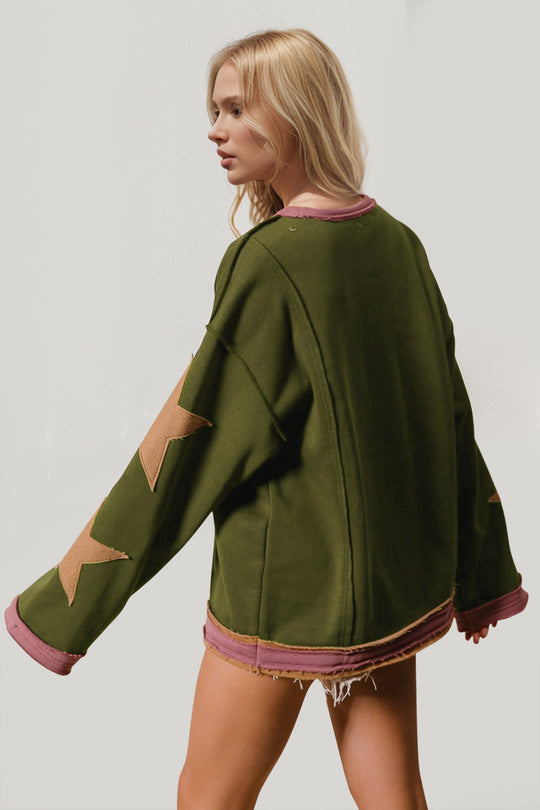 Heidi-Mode | Double Take Star Patches Langarm Sweatshirt