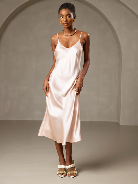 Heidi-Mode | Lange Seidenkleid mit Spaghetti-Träger