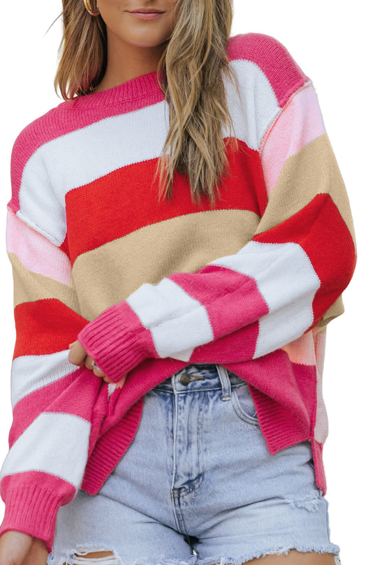 Roter Mix Horizon Stripes Pullover Mit Dolman-Ärmeln