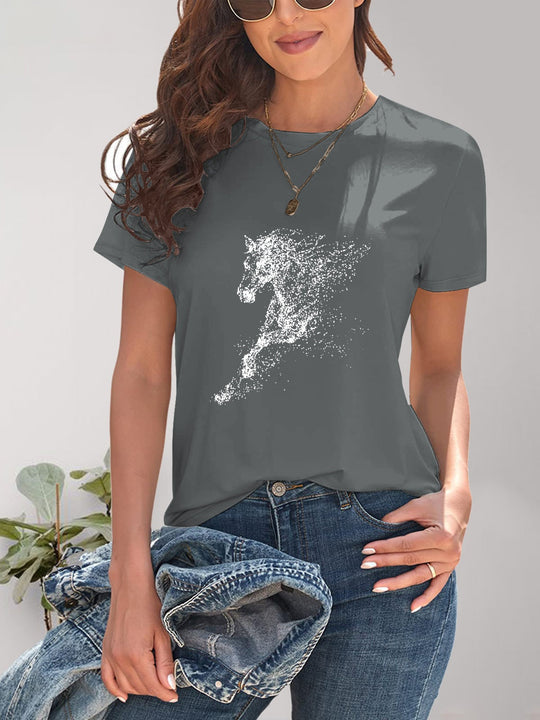 Heidi-Mode | Pferd Rundhals Kurzarm T-Shirt