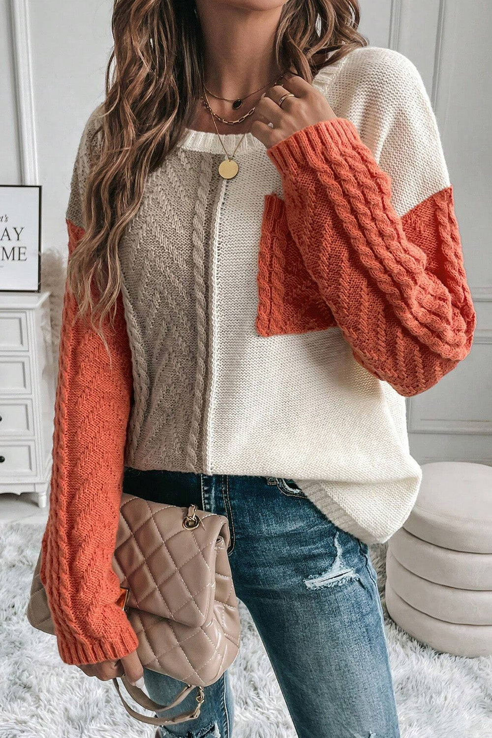 Flame Colorblock Pullover Mit Aufgesetzten Taschen Und Schultertaschen