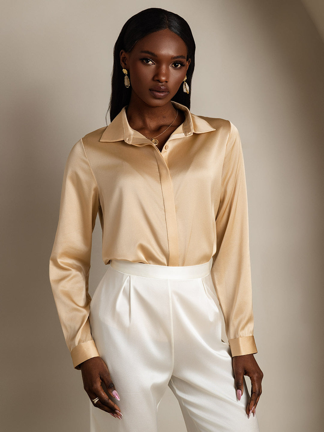 Heidi-Mode | Damen Klassische Seide Langarmshirt