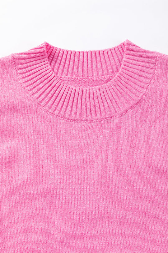 Gerippter Mock Neck Pullover Mit Kurzen Ärmeln Und Rüschen