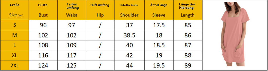 Heidi Mode | Freizeitkleid mit quadratischem Ausschnitt und Tasche