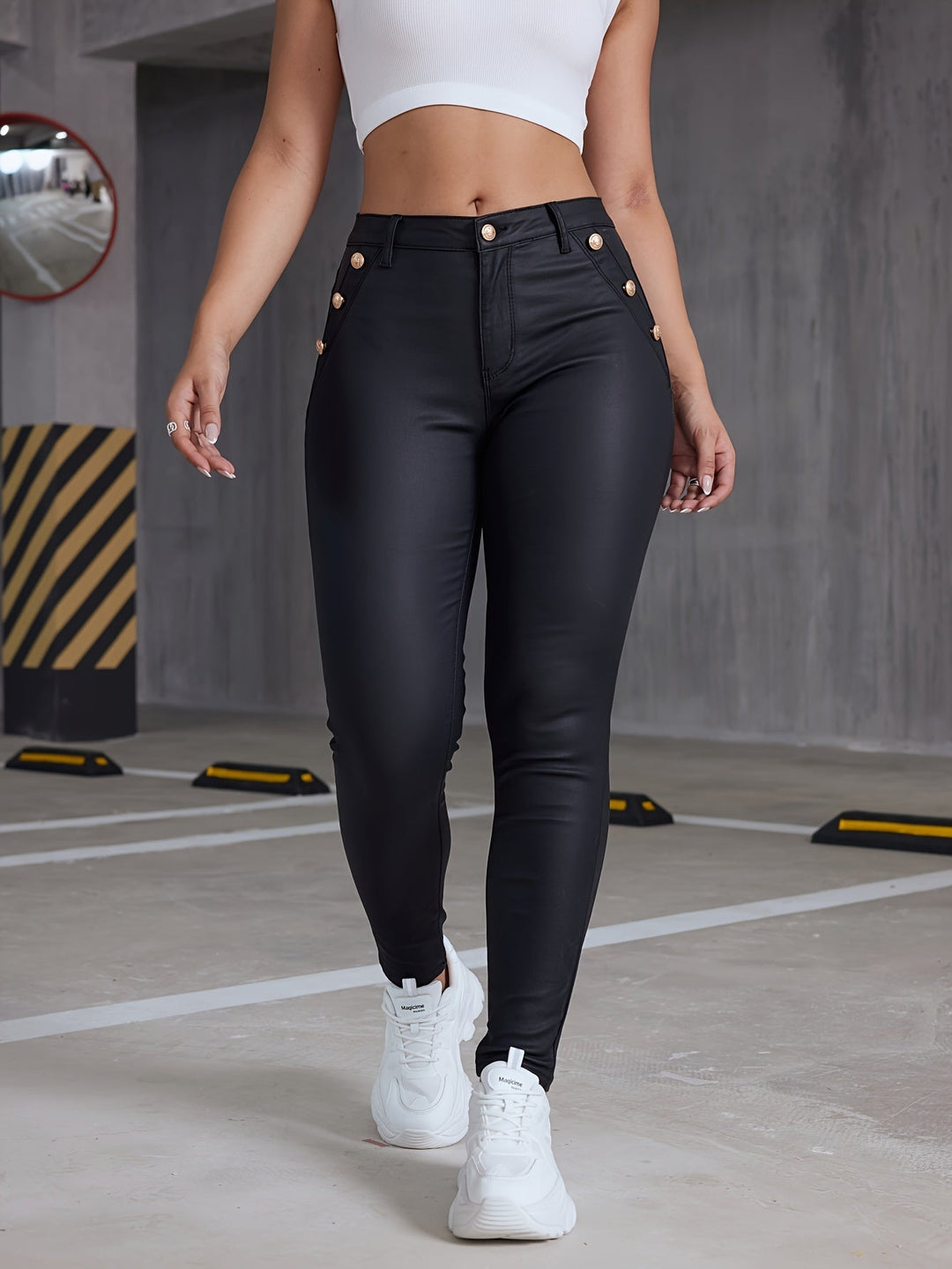 Heidi-Mode | Schwarze Slim Fit Pu Leder Skinny Jeans