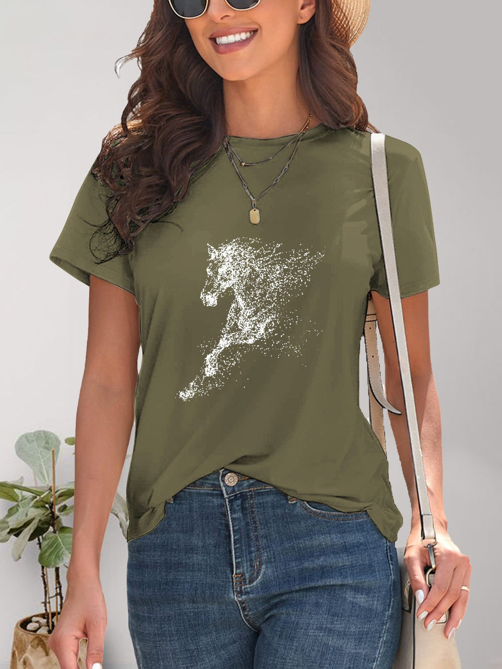 Heidi-Mode | Pferd Rundhals Kurzarm T-Shirt