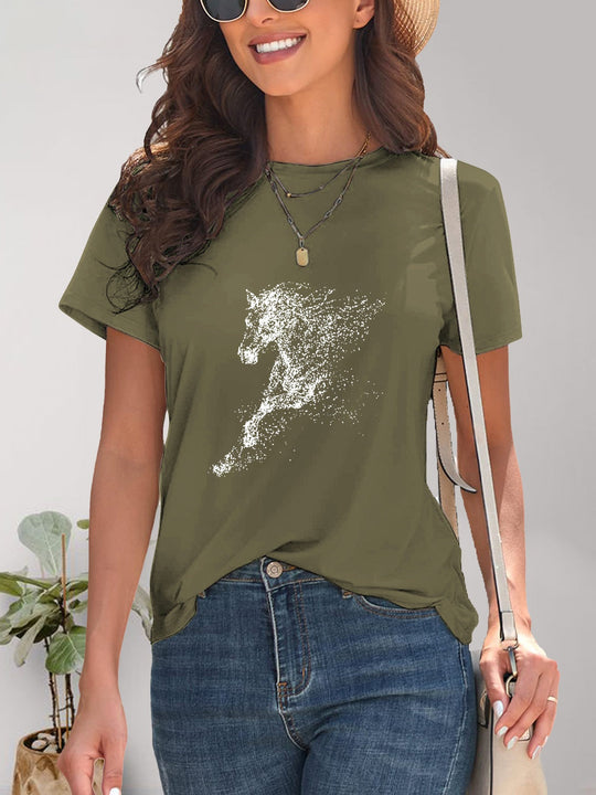 Heidi-Mode | Pferd Rundhals Kurzarm T-Shirt