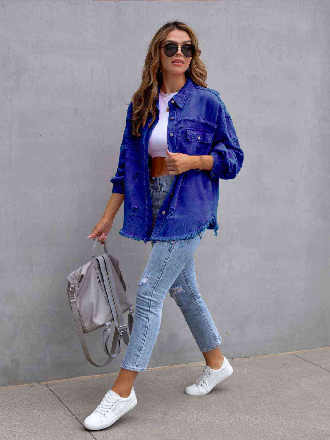 Heidi-Mode | Zerrissene Drop Shoulder Denim Jacke