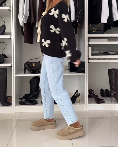Heidi-Mode | Cardigan mit Schleifenbindung und Schleifenmotiv