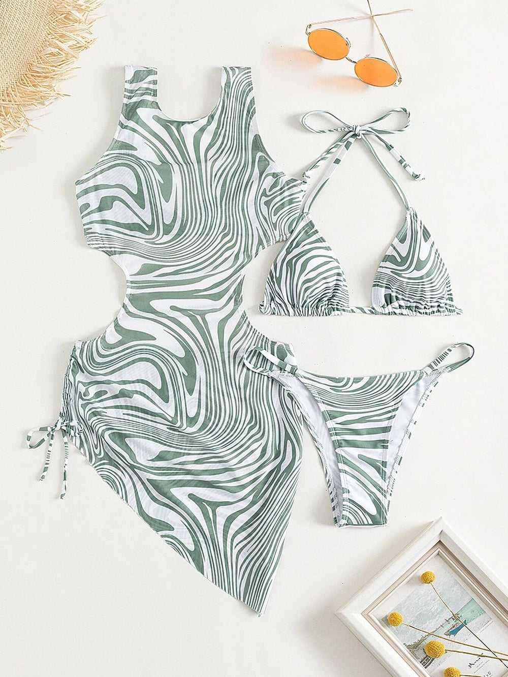 Heidi-Mode | Zebra Mesh Cover up & Bikini 3 Teile Satz