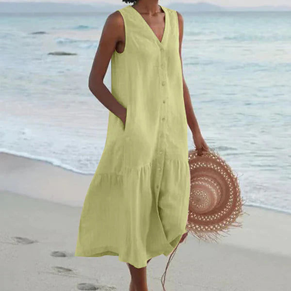 Heidi-Mode | Ärmelloses Knopfkleid mit V-Ausschnitt Strandkleid